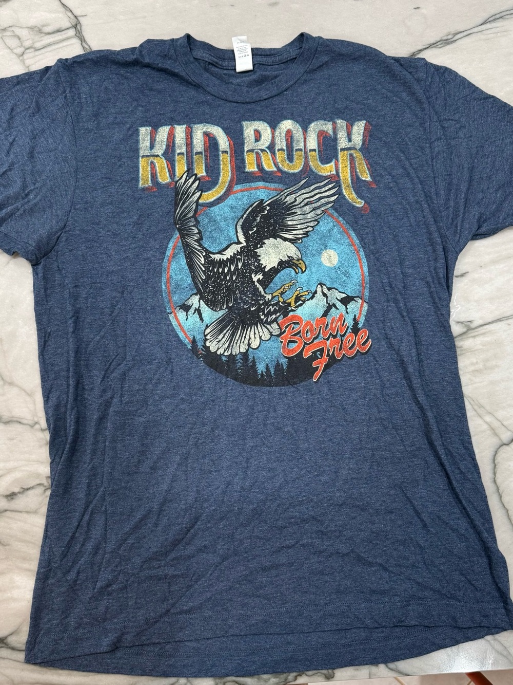Kid Rock Born Free T-Shirt Mens L Blue Heather Eagle Graphic Concert Tee